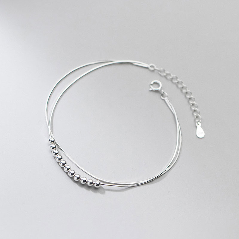 pulsera de plata 925 de moda en doble cadenas  estilo simple forma en hueso de serpientecon bolita