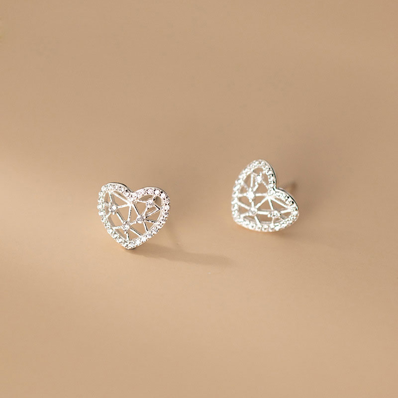 aretes de plata S925 temperamento de diamante modelo de hueco y malla