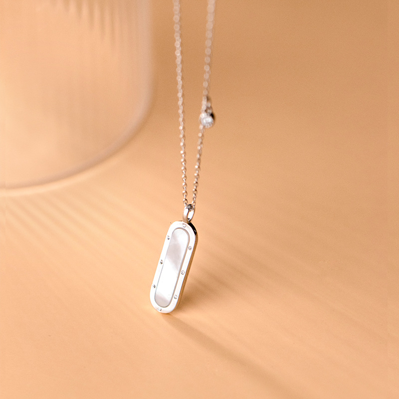 Collar mujer plata s925 collar de conchas ovaladas geometricas con diamantes