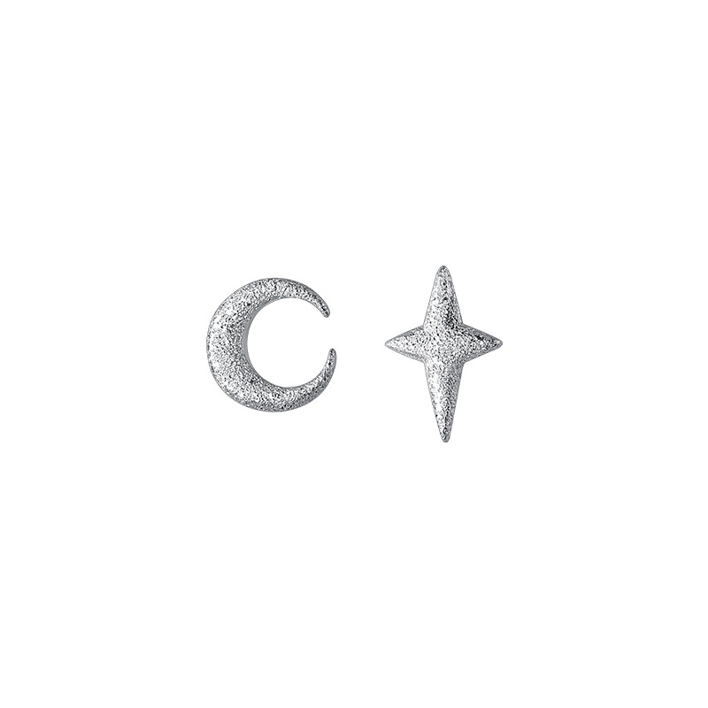 Pendientes de plata 925en forma de luna y estrella  versión coreana asimétrica esmerilada