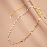 collar de plata 925 combinado con doble cadenas de perla natural