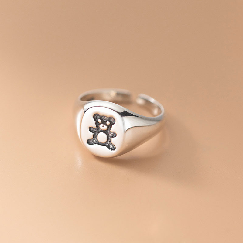 anillo de plata 925 de moda con disena de osito ajustable