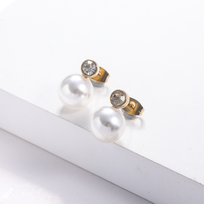 aretes de perla natural con diamante acero para mujer diseno en moda