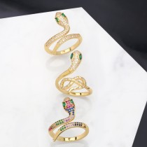 Anillo ajustable en forma de serpiente de circón colorido chapado en oro de 18 quilates de oro laminado simple