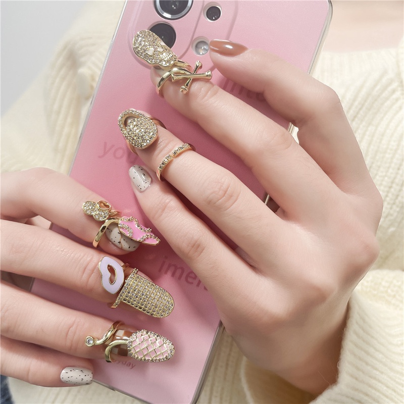 Anillo de oro laminado para uñas con incrustaciones de oro laminado, corona de circón, anillo de mariposa, anillo abierto ajustable