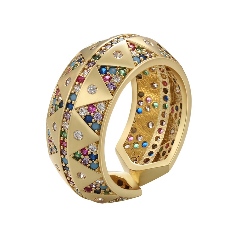 anillo abierto con patrón geométrico de circón de color microset de joyería vintage