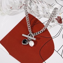 cadena de zirconia perla de moda colgante cadena de clavícula de oro laminado grueso de moda