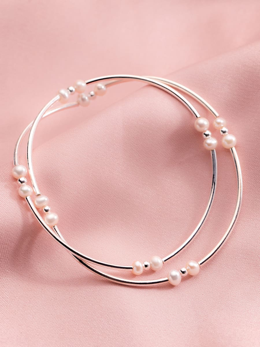 Brazalete minimalista geométrico de plata de plata 925 con perla de imitación