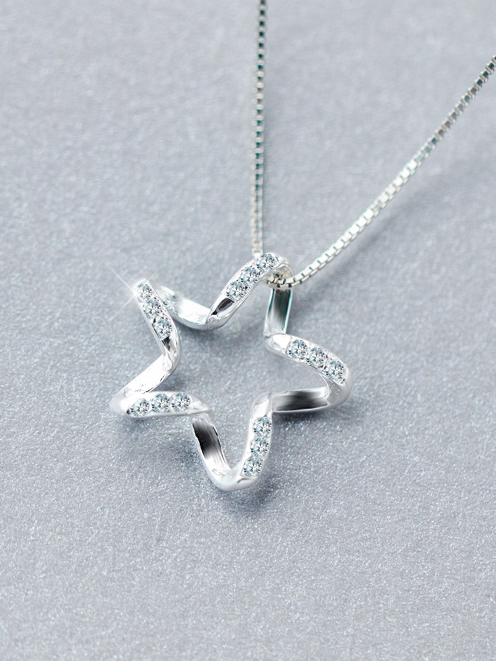 Elegante colgante de diamantes de imitación de plata S925 con forma de estrella hueca
