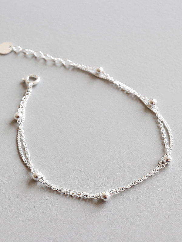 Pulsera doble de cadena de perlas minimalistas con personalidad de plata esterlina