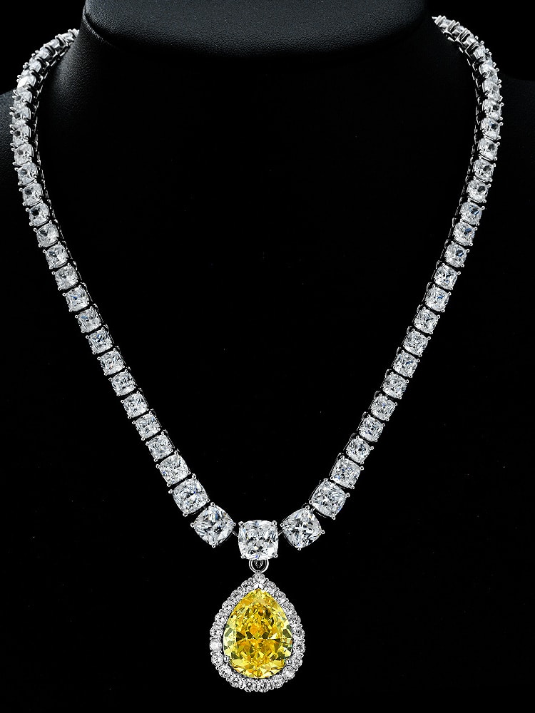 Collar de lujo con gota de agua amarilla de diamante de alto carbono de plata de ley 925