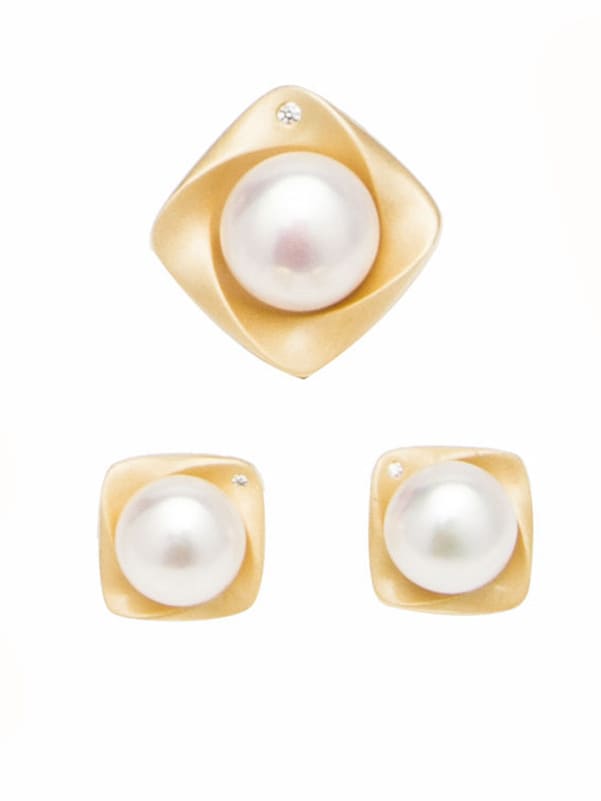 Juego de collar y aretes cuadrados minimalistas de perlas de agua dulce de plata esterlina 925