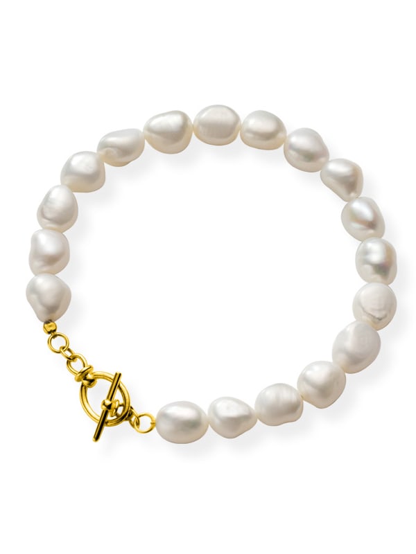 Pulsera minimalista redonda de perlas de imitación de plata de ley 925