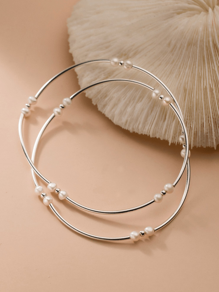Brazalete minimalista geométrico de plata de plata 925 con perla de imitación