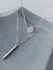 Collar de plata con diamantes de imitación geométricos de diseño de doble capa de moda