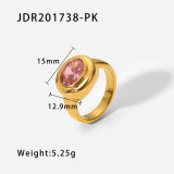 Nueva joyería de anillo tridimensional multicapa de circón ovalado de acero inoxidable chapado en oro a la moda