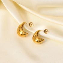 Pendientes huecos lisos de acero inoxidable geométricos en forma de C chapados en oro de 18kpvd a la moda