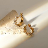 pendientes de acero inoxidable de oro de 18 quilates con incrustaciones de circón de perla de doble capa de moda