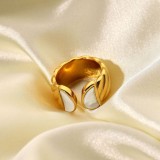 anillo de moda de cara ancha de hilo abierto de concha blanca de acero inoxidable anillo de par geométrico