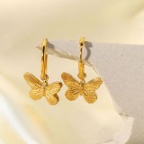 Pendientes colgantes de acero inoxidable con forma de mariposa chapados en oro de 18 quilates europeos y americanos