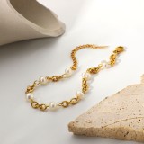 Producto de venta caliente Ins europeo y americano Acero inoxidable 18K chapado en oro 6 Pulsera de cadena de perlas de agua dulce natural Pulsera para mujer