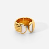 anillo de moda de cara ancha de hilo abierto de concha blanca de acero inoxidable anillo de par geométrico