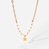 moda 18K chapado en oro estrella de acero inoxidable colgante perlas perlas collar de costura
