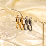Pendientes geométricos dobles de moda para mujer pendientes de cadena doble ovalados de acero inoxidable liso