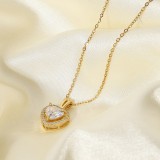 Exquisita joyería de boda para mujer Acero inoxidable oro grande único cristal brillante corazón colgante collar de compromiso para mujer