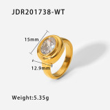 Nueva joyería de anillo tridimensional multicapa de circón ovalado de acero inoxidable chapado en oro a la moda