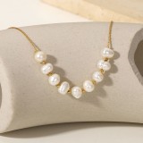 Pulsera de cadena de oro de joyería de acero inoxidable de perla geométrica simple