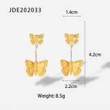 Pendientes de acero inoxidable de oro de 18 quilates con colgante de mariposa de moda para mujer