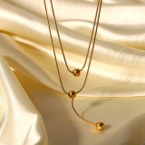 collar de doble capa de acero inoxidable de oro de 18 quilates simple de moda