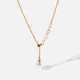 Europeo y americano Ins Internet Hot New Collar de acero inoxidable 18K Gold YShaped Pearl Pendant Necklace AllMatching Ornament para mujeres