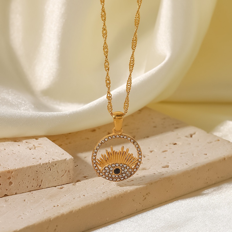 Collar con colgante de acero inoxidable con ojo de moda, collares de acero inoxidable con circón chapado en oro