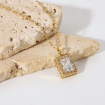 Collar con colgante de circón cúbico blanco cuadrado de joyería de acero inoxidable chapado en oro de 18 quilates para mujer