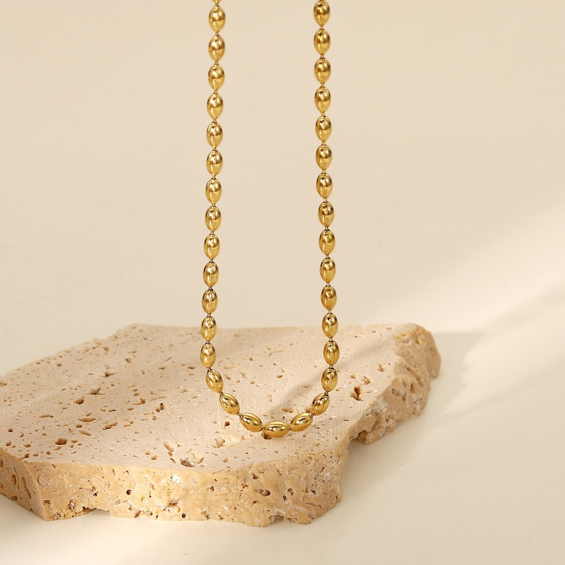 Collar ovalado de acero inoxidable geométrico de joyería de cadena de cuentas de moda