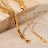 Pulsera de acero inoxidable chapada en oro de 18 quilates con cadena de hueso de serpiente plana de tres capas simple