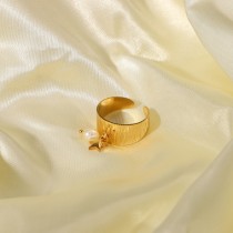 Mismo anillo geométrico Anillo abierto con colgante de perla estrella de acero inoxidable de oro de 18 quilates
