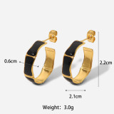 Pendientes retro de acero inoxidable con forma de C de oro de 18 quilates a la moda