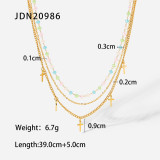 Colgante de borla cruzada de cadena de acero de titanio con cuentas de colores a la moda ThreeLayer 18K GoldPl
