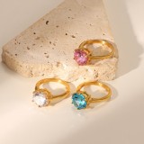 anillo de moda de acero inoxidable anillo de circón redondo grande joyería