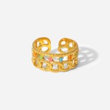 Anillo de acero inoxidable OpenEnd de doble capa con estrella de aceite colorido a la moda