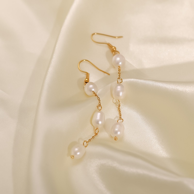 Pendientes colgantes de acero inoxidable con diseño geométrico elegante Pendientes de acero inoxidable con perlas chapadas en oro