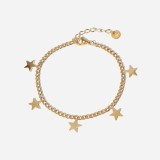 Pulsera geométrica de cadena cubana con colgante de borla de estrella de cinco puntas dorada