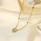Collar de acero inoxidable con forma de corazón blanco chapado en oro de 18 quilates a la moda