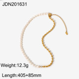 Perla de agua semidulce europea y americana, bola de cuentas chapada en oro semi18K, joyería simple de acero inoxidable, collar corto, joyería de moda