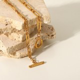 pulsera de cadena de costura geométrica con hebilla OT de acero inoxidable chapado en oro de 18 quilates punk