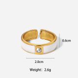Moda simple oro de 18 quilates de acero inoxidable con incrustaciones de circón blanco y negro anillo abierto
