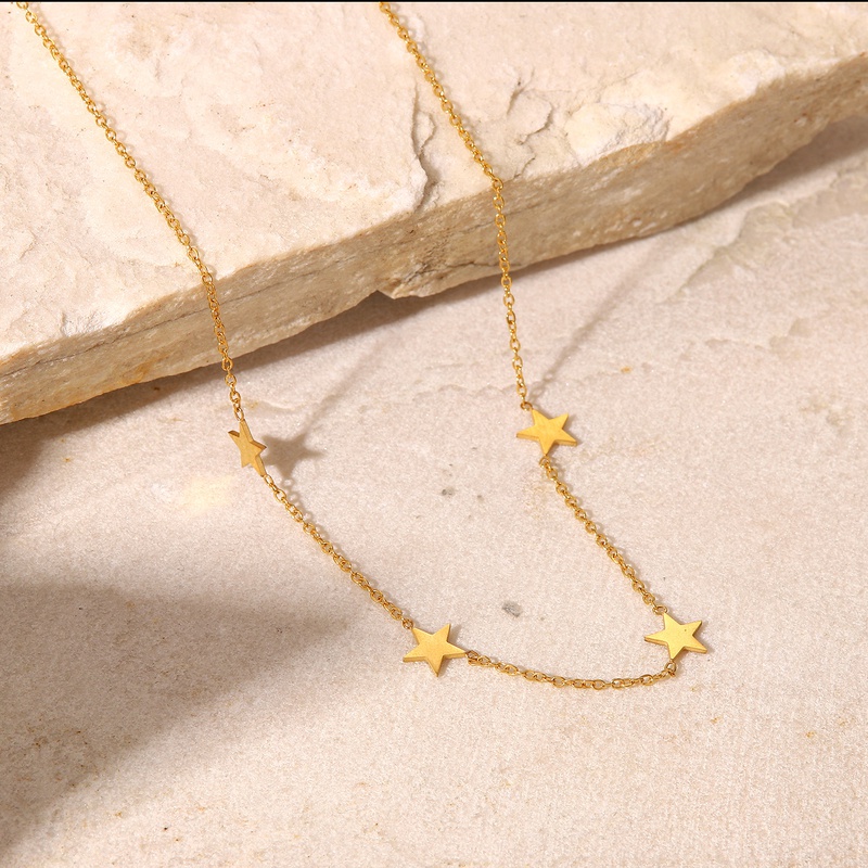 Collar de acero inoxidable para mujer con cuentas de bola fina y estrella simple a la moda